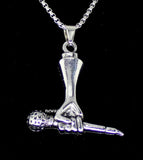 Microphone with Fist Silver Plated Pendant Necklace Stainless Steel Chain HipHop