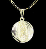 Guadalupe 14k Gold Plated Charm Round Pendant 4mm 20" Figaro Necklace Chain