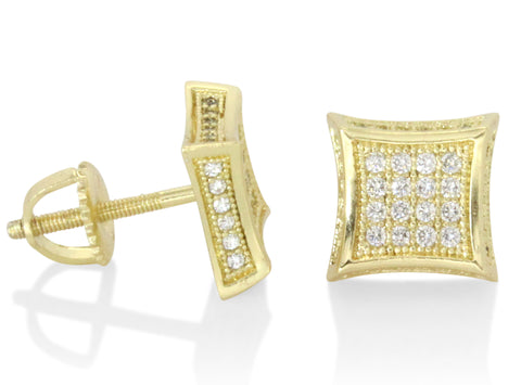 9mm Kite Studs 14k Gold Plated Micro Pave Cz Screw On Earrings
