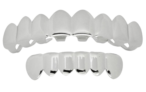 Custom Fit 8 Teeth Top 6 Bottom Grillz Set Silver Plated w/Molds
