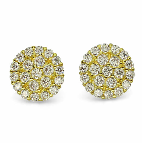 9mm Cluster Studs 14k Gold Plated Simulated Diamond Screw Back Earrings