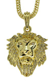 Lion Head Pendant 14k Gold Plated Iced Cz + 24" Franco Necklace