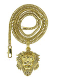 Lion Head Pendant 14k Gold Plated Iced Cz + 24" Franco Necklace