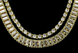 Iced 2pc Chain Set 14k Gold Plated Baguette Round Cz 1 Row Link Necklaces