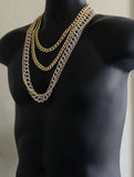 Iced 4pc Chain Set 14k Gold Plated Miami Cuban 1 Row Cz Necklaces