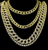 Iced 4pc Chain Set 14k Gold Plated Miami Cuban 1 Row Cz Necklaces