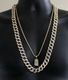 2pc Set Jesus Piece 18" 30" Cuban/Rope Chains 14k Gold Plated Necklaces