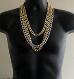 Chunky 3pc Set 24" 30" Cuban Link Chains Icy 14k Gold Plated Necklaces