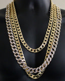 Chunky 3pc Set 24" 30" Cuban Link Chains Icy 14k Gold Plated Necklaces
