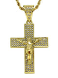 Iced Crucifix Pendant Cz 14k Gold Plated with 24" Rope Chain Necklace