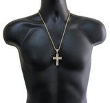 Iced Crucifix Pendant Cz 14k Gold Plated with 24" Rope Chain Necklace