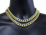 2pc Choker Chain Set Cuban Links 14k Gold Plated 16" 18" Necklaces