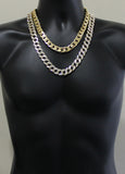 Iced 2pc Set 20" 24" Cuban Link Chains 14k Gold Plated Necklaces