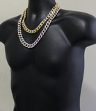 Iced 2pc Set 20" 24" Cuban Link Chains 14k Gold Plated Necklaces