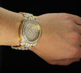 Mens 14k Gold Plated Iced up Cubic Zirconia Hip Hop Rapper Watch