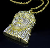 3D Iced Jesus Piece 14k Gold Plated Large Pendant 24" Rope Chain Necklace