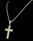 Iced Cross Pendant 14k Gold Plated Cz 24" Rope Chain Hip Hop Necklace